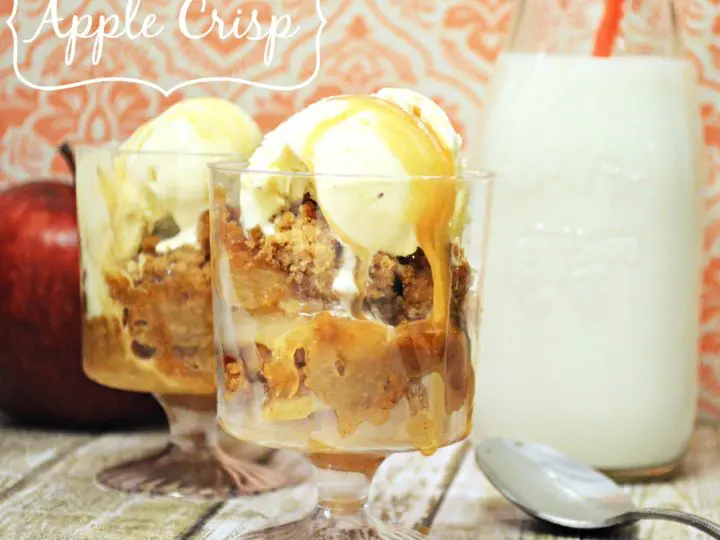 This Apple Crisp recipe is the perfect dessert for any time of the year. It's filled with fresh sliced apples and is topped with a cinnamon buttery streusel topping. Finish it off with a large scoop of vanilla ice cream for a tasty dessert treat!