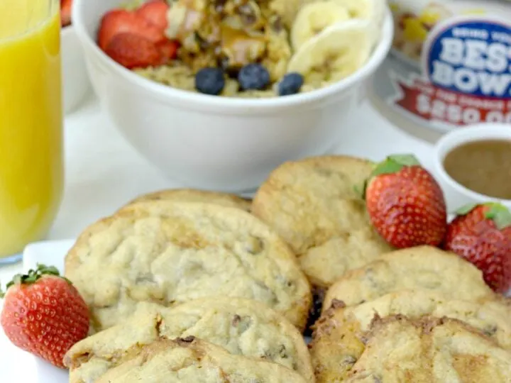 An easy from scratch Dulce De Leche Cookie Crumble Oatmeal recipe. We start with making a chocolate chip oatmeal cookie dough, then we stuff it with dulce de leche and bake it. Crumble this dulce de leche stuffed oatmeal cookie over top of your favorite oatmeal for a hearty breakfast.