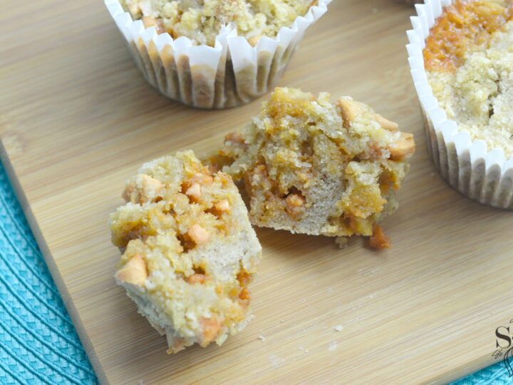 A delicious tender and fluffy Banana Butterscotch Muffins are stuffed with butterscotch chips and covered in a streusel topping. A wonderful way to put those neglected ripe bananas to good use, this easy muffin recipe is a great breakfast pastry option.