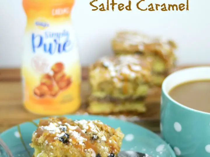An easy Cinnamon Coffee Cake with Salted Caramel recipe that goes great with your morning cup of coffee. This decadent cinnamon coffee cake has a layer of cinnamon swirl, salted caramel, and is topped with a raisin crumb topping.