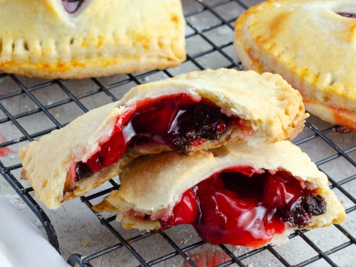 Chocolate Cherry Hand Pies Opened. Say I heart you to someone special this Valentine's Day with a delicious homemade treat. Try my super easy to make Chocolate Cherry Hand Pies which include a from scratch buttery flaky pie crust.