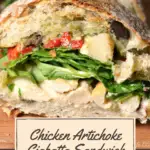 Chicken, Spinach and Artichoke Ciabatta Sandwich. This Tuscan inspired sandwich is a wonderful blend of flavors that's perfect for a quick lunch, Boasting a perfect balance of sweet and savory.