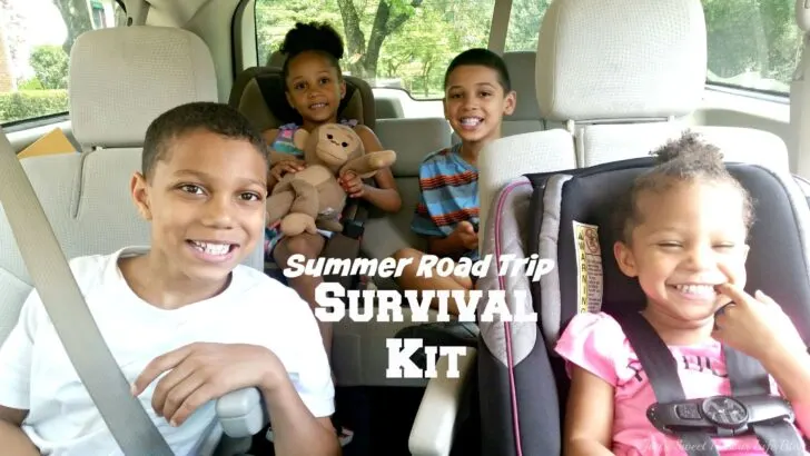 Planning a summer road trip with the family? Grab this free printable Summer Road Trip Survival Kit checklist that's perfect for large families. It's full of everything you need for a fun family-friendly summer road trip.