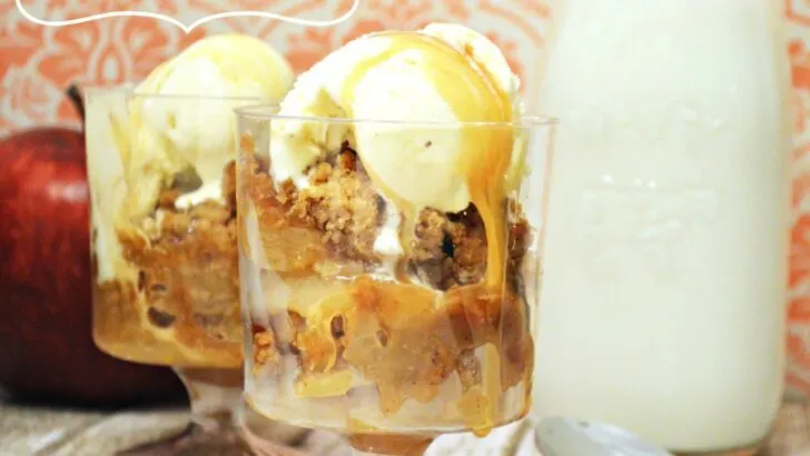 This Apple Crisp recipe is the perfect dessert for any time of the year. It's filled with fresh sliced apples and is topped with a cinnamon buttery streusel topping. Finish it off with a large scoop of vanilla ice cream for a tasty dessert treat!
