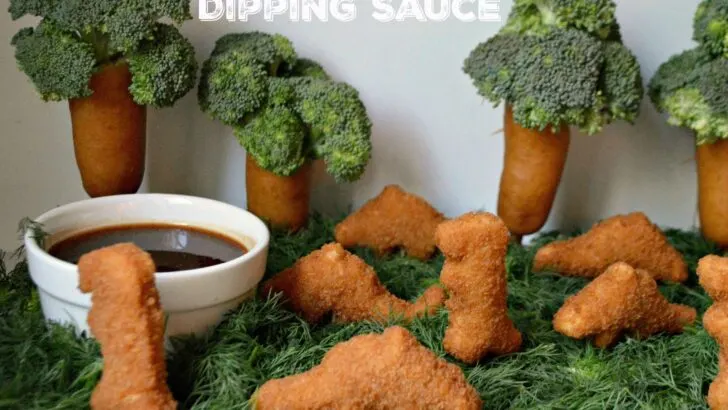 Let's start stomping these Tyson® Dino Chicken Nuggets into this delicious Dino Stomp Dipping Sauce. Watch out though! There's a whole herd of them and they are coming your way!