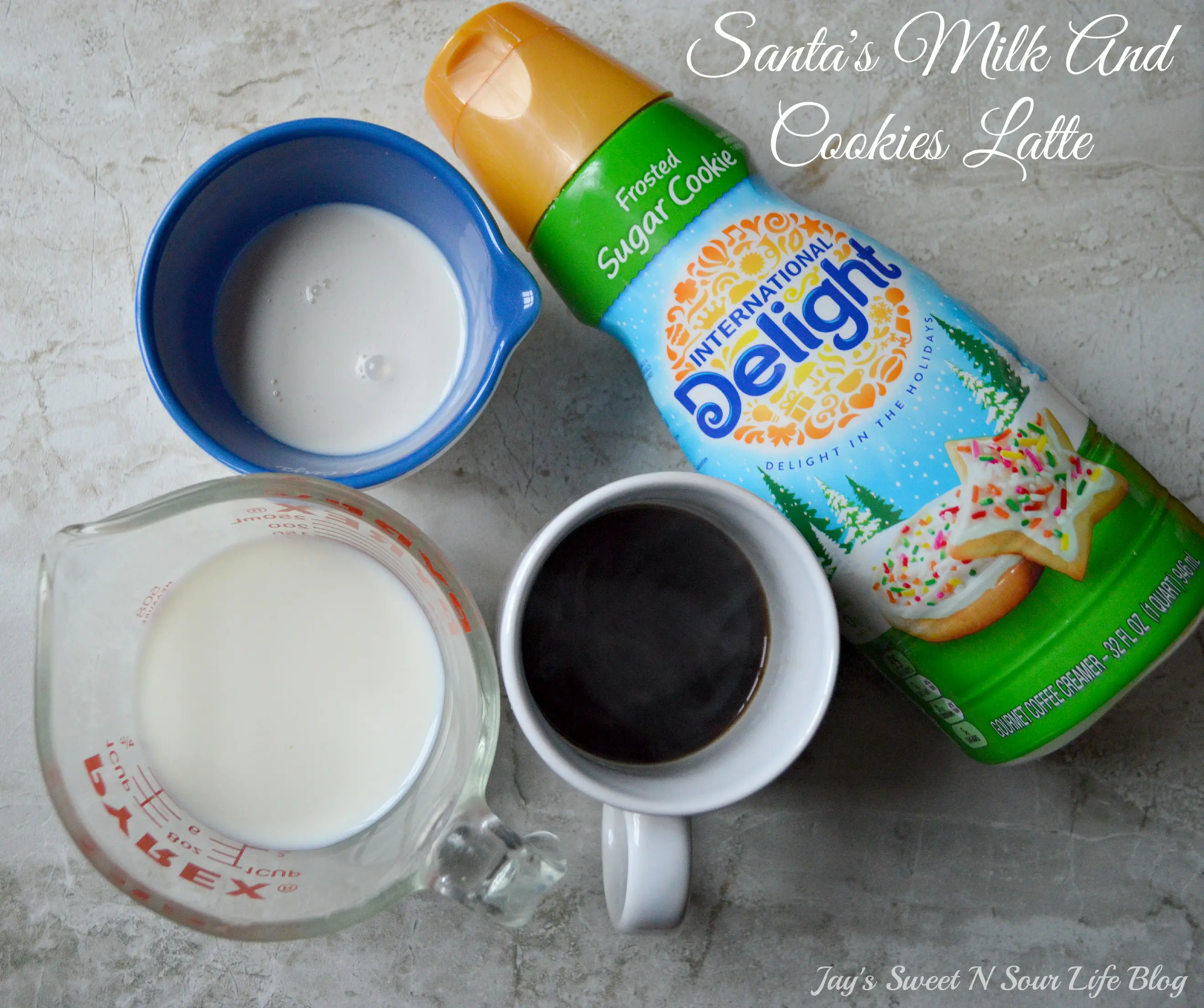 Santas milk and cookies latte Ingredients. Santas milk and cookies latte IngredientsTreat Santa to his very own Santa's Milk and Cookies Latte, paired with a buttery snowflake cookie perfect for dipping. No milk frother needed, this delicious sugar cookie flavored latte and snowflake cookies make the perfect holiday treat duo.
