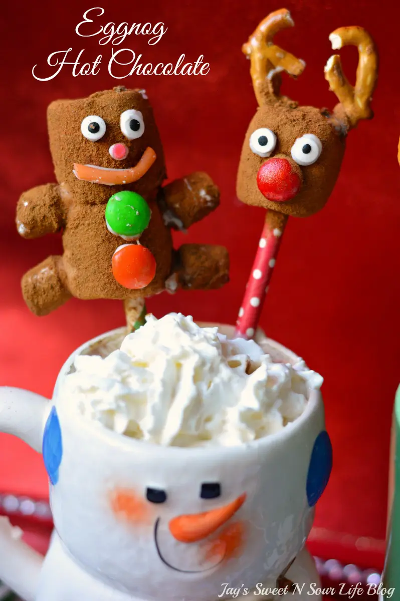 Eggnog Hot Chocolate. This decadent Eggnog Hot Chocolate is the perfect holiday drink for Christmas Parties. Made in the slow cooker, this eggnog infused hot chocolate is smooth, creamy, chocolatey, and easy to make.