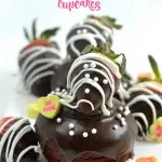 Strawberry Valentines Day Cupcakes. Make these deliciously moist Red Velvet Cupcakes stuffed with Strawberries. Topped with Chocolate Ganache and chocolate dipped strawberries.