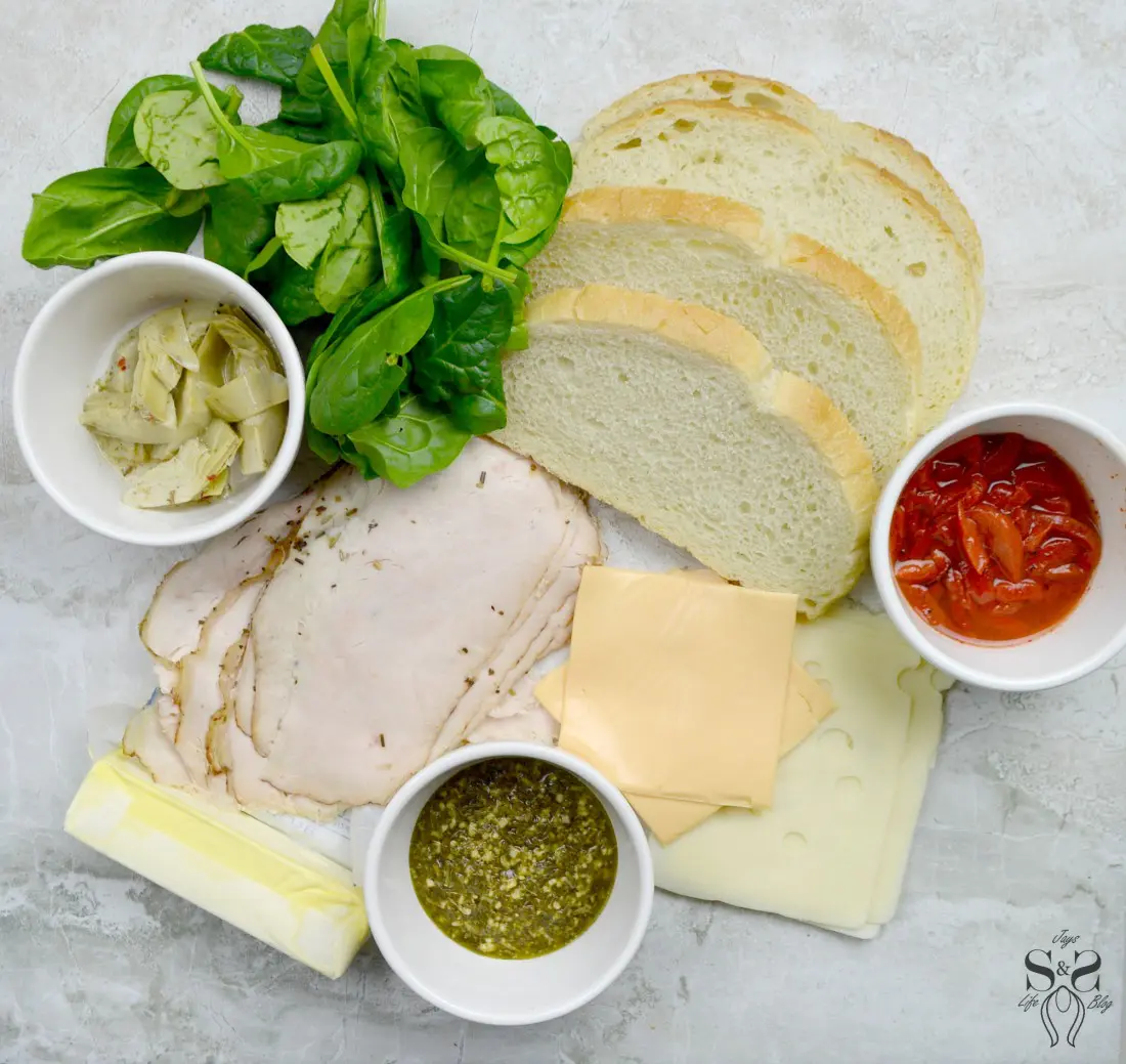 Turkey Pesto Grilled Cheese Ingredients. If you are looking for that restaurant&nbsp;quality bistro sandwich, look no further. Bring the bistro home when you try my Turkey Pesto Grilled Cheese.