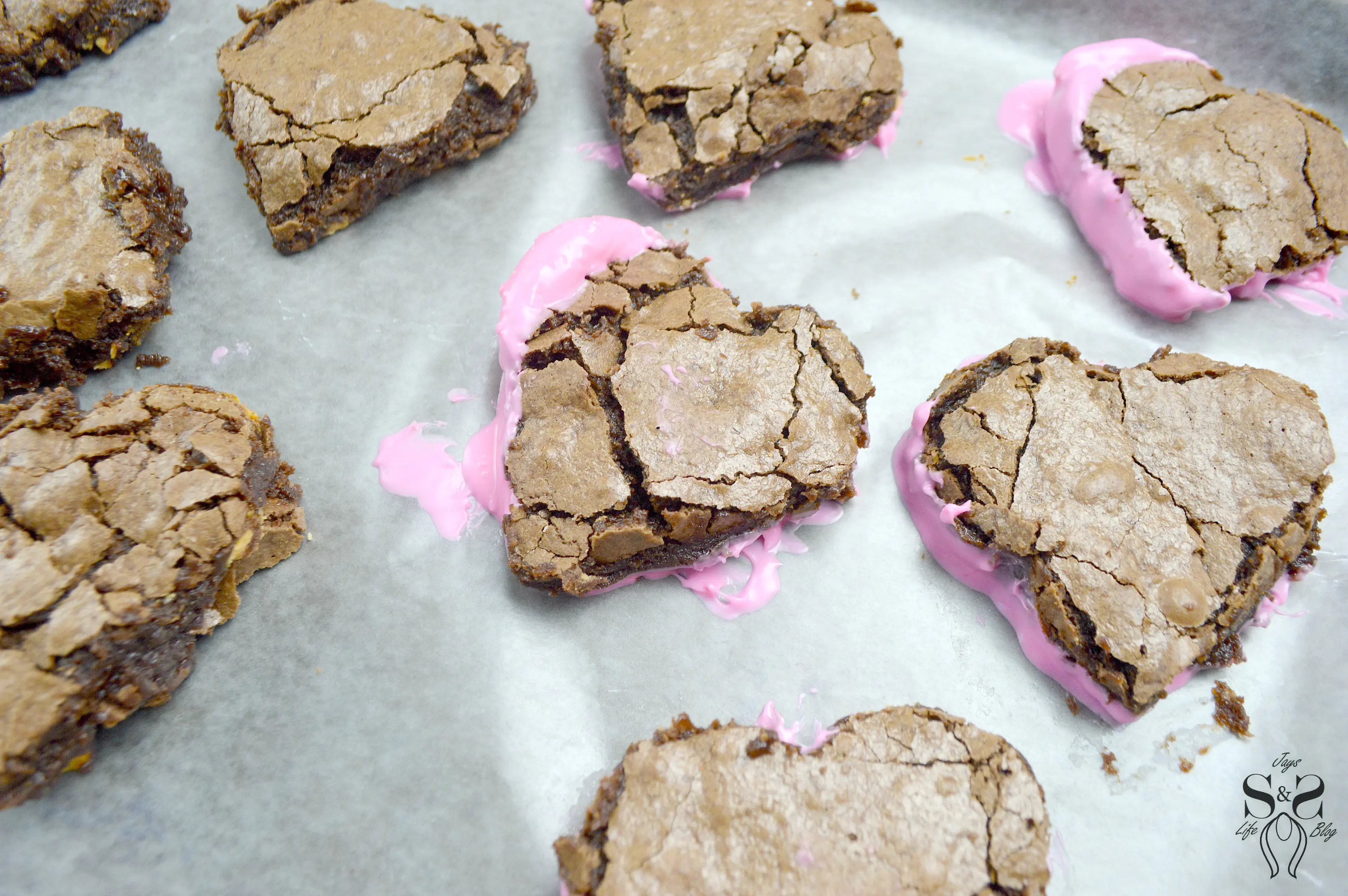 Valentine's Day Fudgy Brownies IStep 13. A from-scratch Valentine's Day Fudgy Brownie recipe, stuffed with butterscotch chips. Dipped in chocolate and then topped with candy hearts and sprinkles.