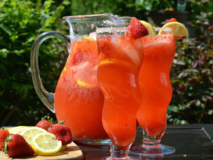 Strawberry Lemonade Drinks. Enjoy a fresh squeezed cup of Strawberry Lemonade on a warm sunny day, it's the perfect deliciously refreshing way to cool off.