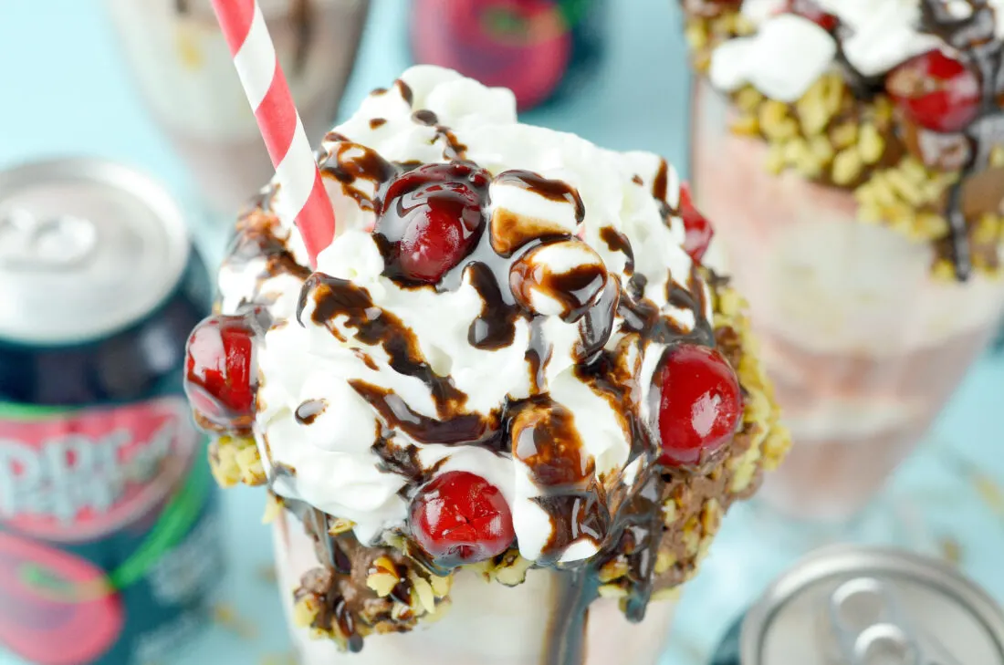 An Over The Top Dr Pepper® Cherry Float that's perfect for summer BBQs. Beat the heat with this refreshing summer drink made with Dr Pepper Cherry soda.