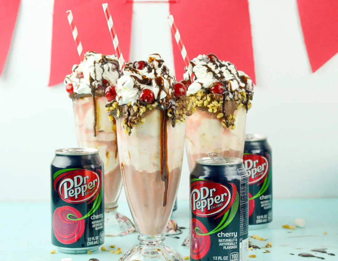 An Over The Top Dr Pepper® Cherry Float that's perfect for summer BBQs. Beat the heat with this refreshing summer drink made with Dr Pepper Cherry soda.