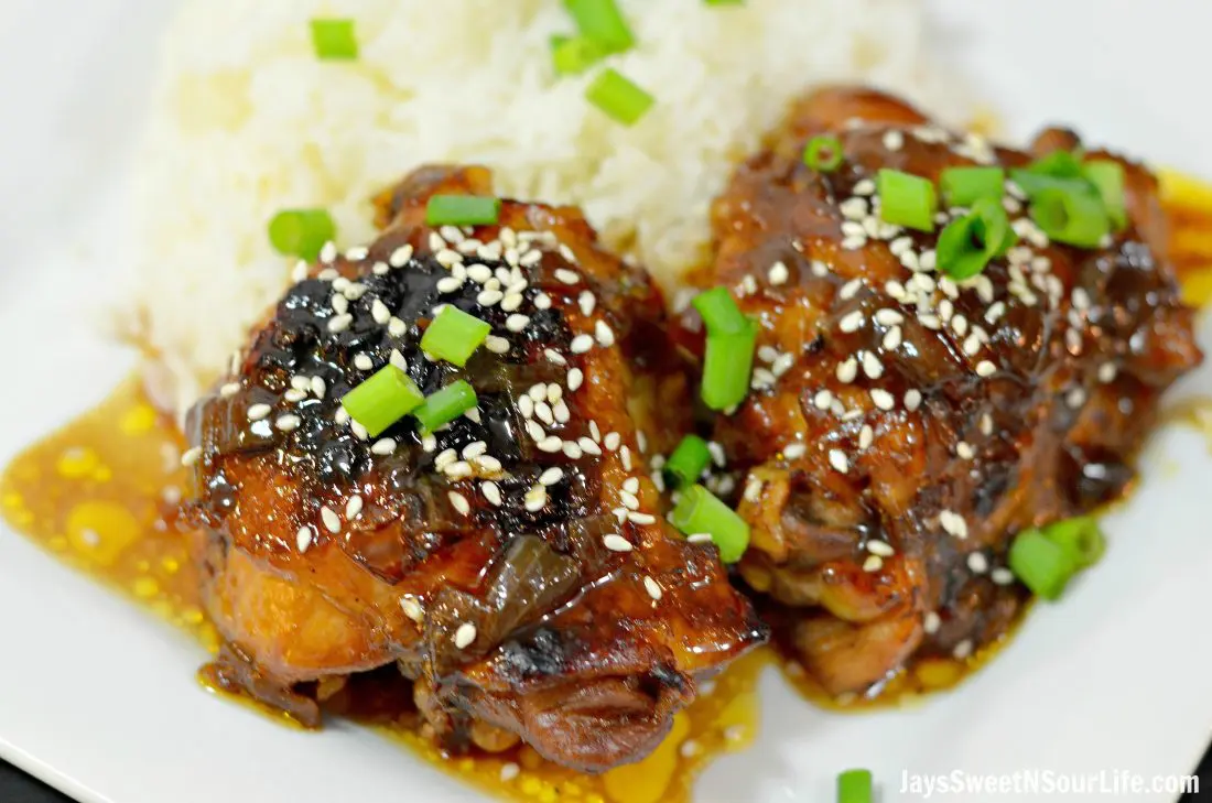Honey Sesame Chicken on plate. Try my easy to make Pressure Cooker Honey Sesame Chicken recipe. The chicken falls off the bone and the meat is so tender and juicy.