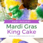 Celebrate Mardi Gras with this homemade Mardi Gras King Cake! A fun twist on the traditional King Cake, it's filled with a homemade strawberry filling. Bake and share this easy Strawberry Filled King Cake with your family.