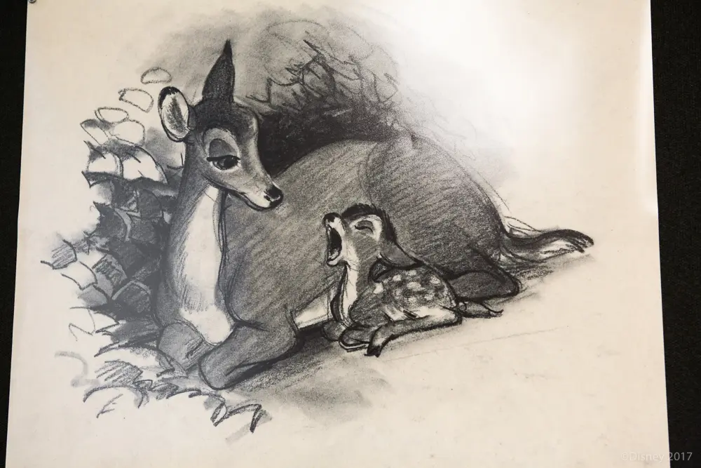 Original sketch of Bambi and his mother shown during Interview With The Voices of Disney's Bambi and Thumper.
