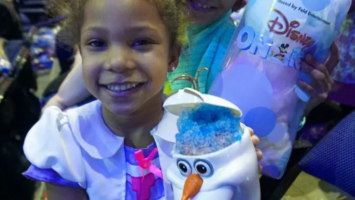 Disney On Ice Presents Frozen coming to a town near you. Intermission time when the girls recieved Cotton Candy and Olad Slushies.