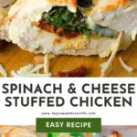 An easy stuffed chicken breast recipe that's filled with sundried tomatoes, spinach, and cheese. This spinach and cheese stuffed chicken is then smothered in a homemade lemon butter sauce and served alongside your favorite vegetables and starches.