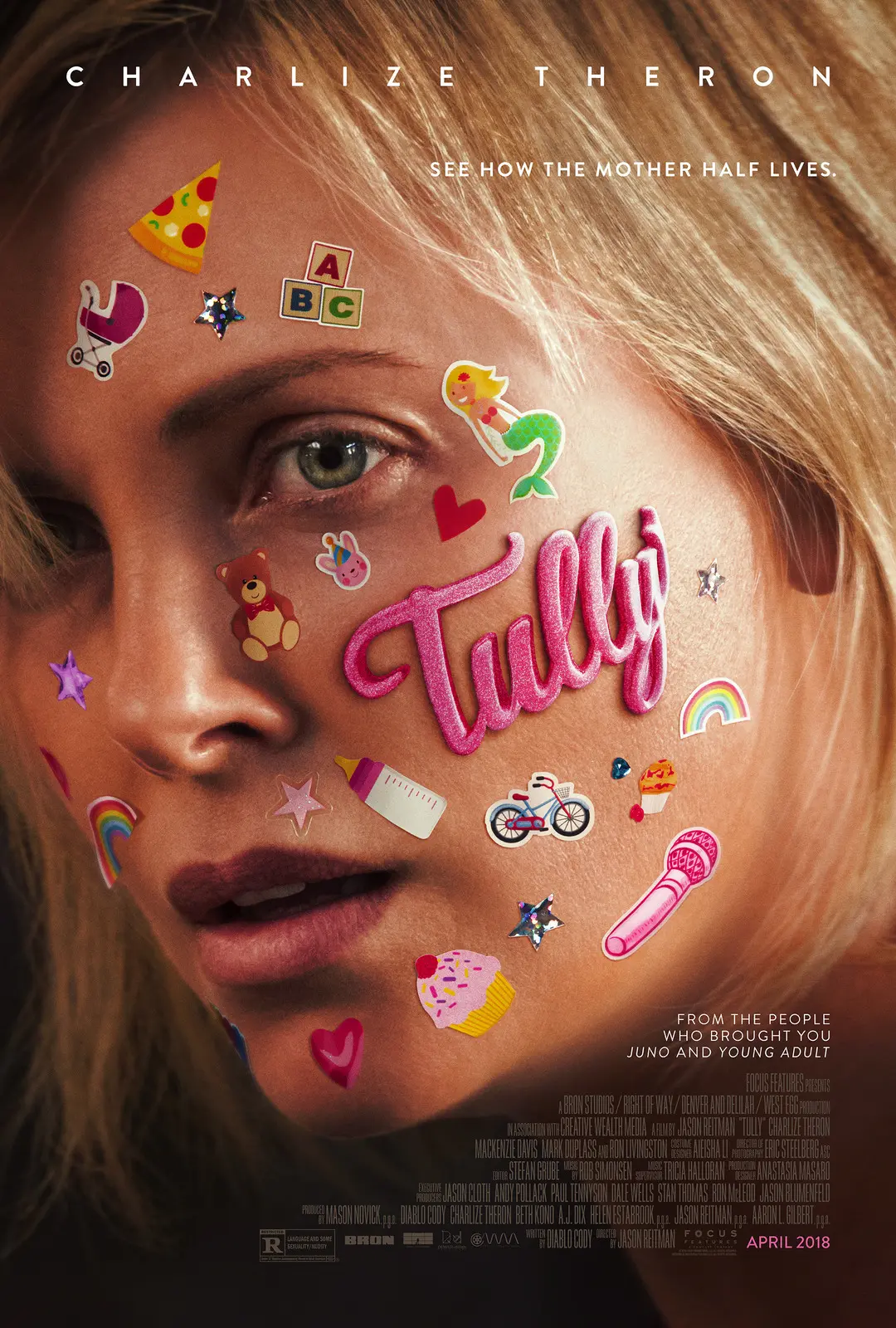 The Tully Movie poster hitting theaters everywhere May 4th, 2018. A mother of three including a newborn, is gifted a night nanny by her brother. Hesitant to the extravagance at first, Marlo comes to form a unique bond a young nanny named Tully.