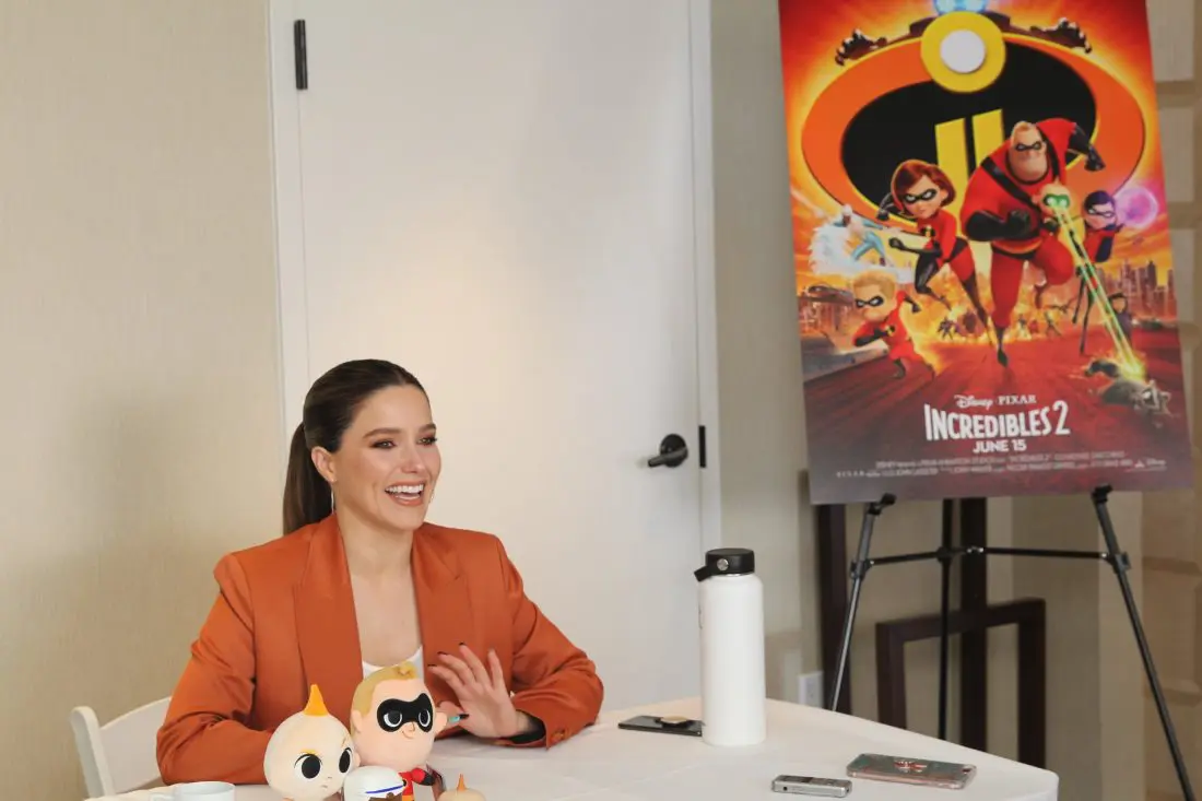Incredibles 2 Interview with Sophia Bush Voice of Voyd Sitting Laughing. Disney Pixars Incredibles 2 film is in theaters everywhere today.