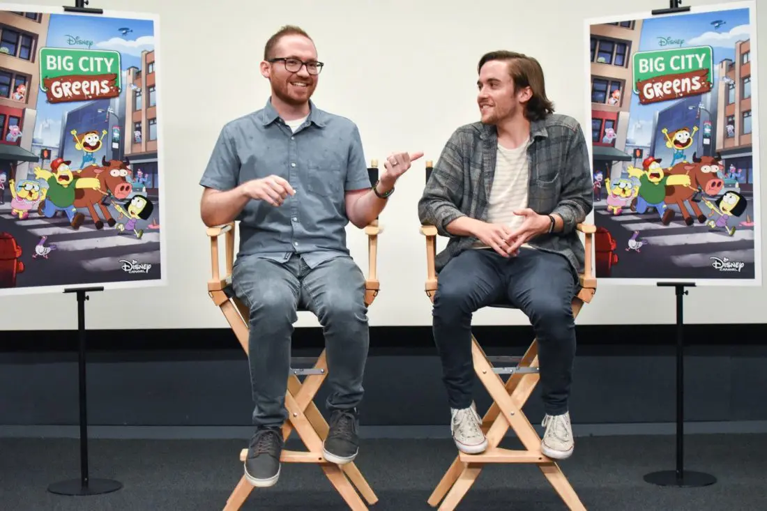 Chris and Shane Houghton sitting at interview with bloggers answering questions. Big City Greens premieres June 18 at 9:30 a.m. on Disney Channel, DisneyNOW, and Disney Channel VOD.