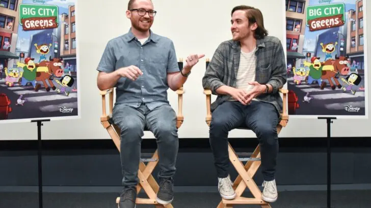 Chris and Shane Houghton sitting at interview with bloggers answering questions. Big City Greens premieres June 18 at 9:30 a.m. on Disney Channel, DisneyNOW, and Disney Channel VOD.