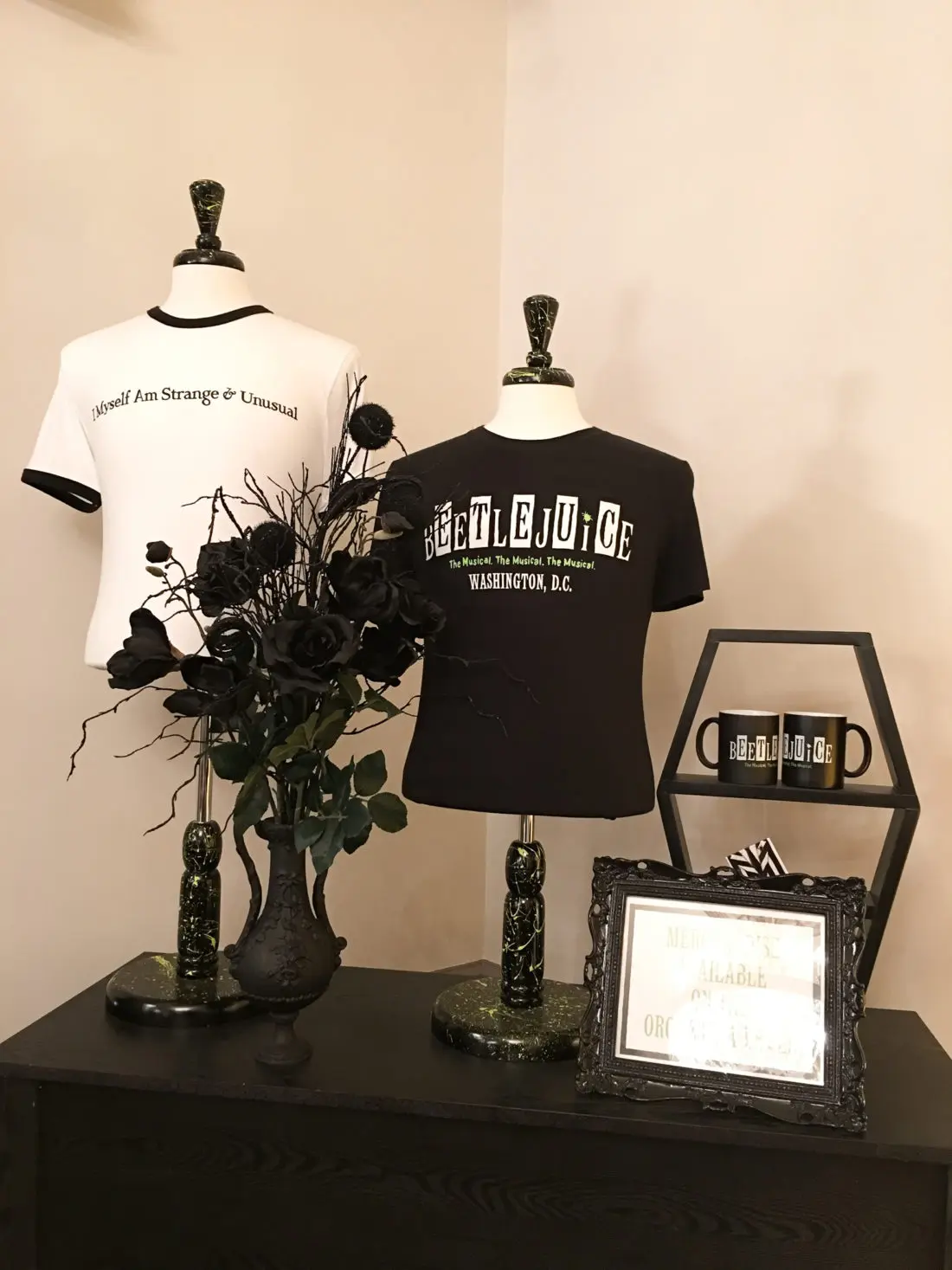 Beetlejuice The Musical Merchandise. Beetlejuice The Musical will be showing at the National Theater in DC Now till Nov 18, 2018. Follow this Raunchy humorous musical as you explore the world of Beetlejuice even deeper than the previous movie showed.