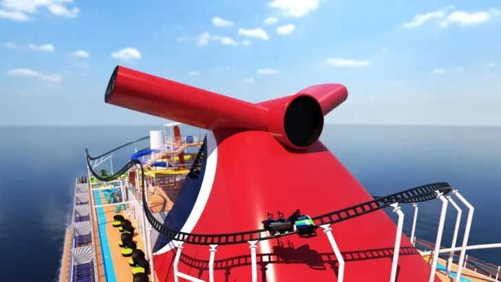 Carnival Cruise Line Bolt Roller Coaster Closeup. Carnival Cruise Line&rsquo;s&nbsp;Mardi Gras&trade;&nbsp;will feature the first-ever roller coaster at sea when it debuts in 2020. Read more about this announcement on my blog.