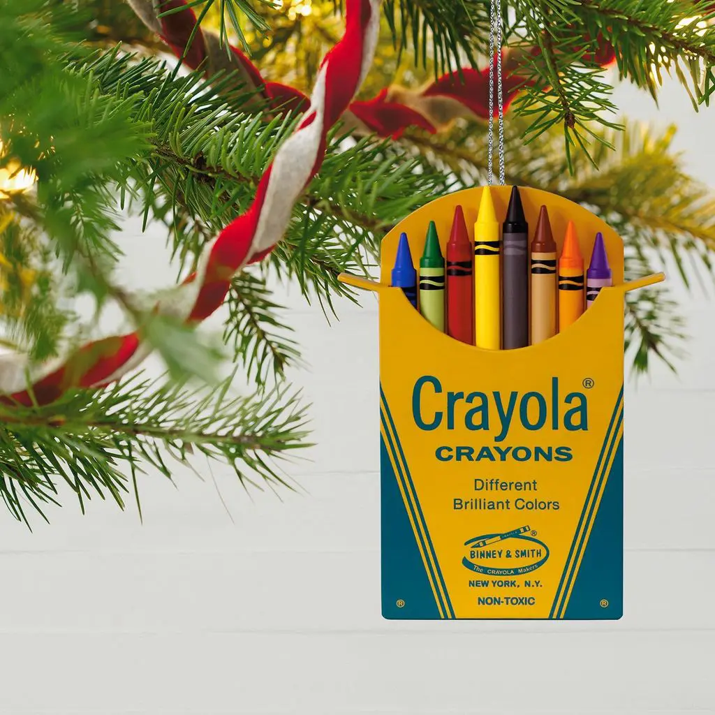 For more than a century, Crayola&reg; has included the same classic crayon colors in their 8-pack: red, yellow, blue, green, orange, brown, violet (purple) and black. Commemorate beloved childhood memories of coloring with this special Christmas tree ornament.