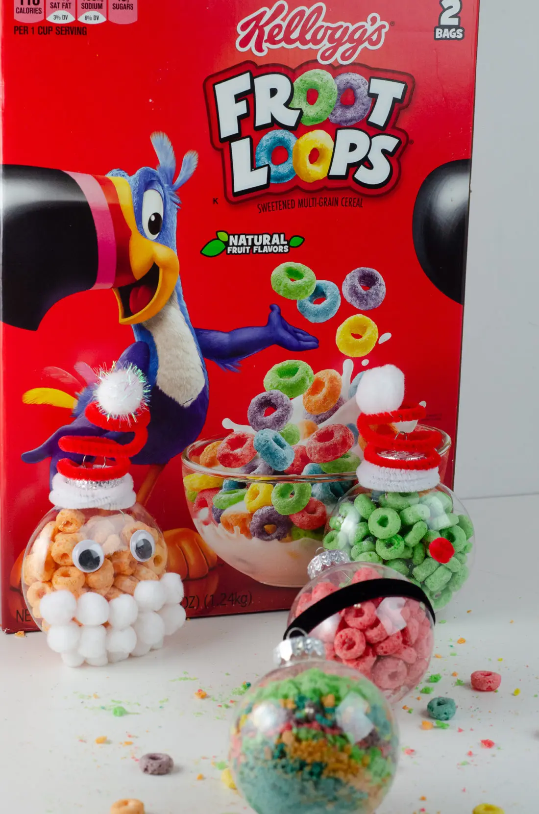 Christmas Ornament Ideas for Kids Using Cereal Group Shot. It's time to let the kids be the boss for this new kid-friendly Christmas DIY. Rethink Cereal with somr my Christmas Ornament Ideas for Kids Using Cereal.
