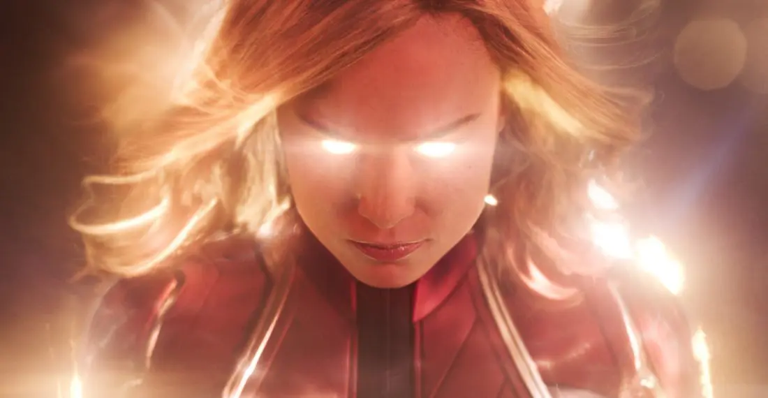 Marvel Studios Captain Marvel Eyes Glowing. Set in the 1990s, Marvel Studios’ CAPTAIN MARVEL is an all-new adventure from a previously unseen period in the history of the Marvel Cinematic Universe that follows the journey of Carol Danvers as she becomes one of the universe’s most powerful heroes.