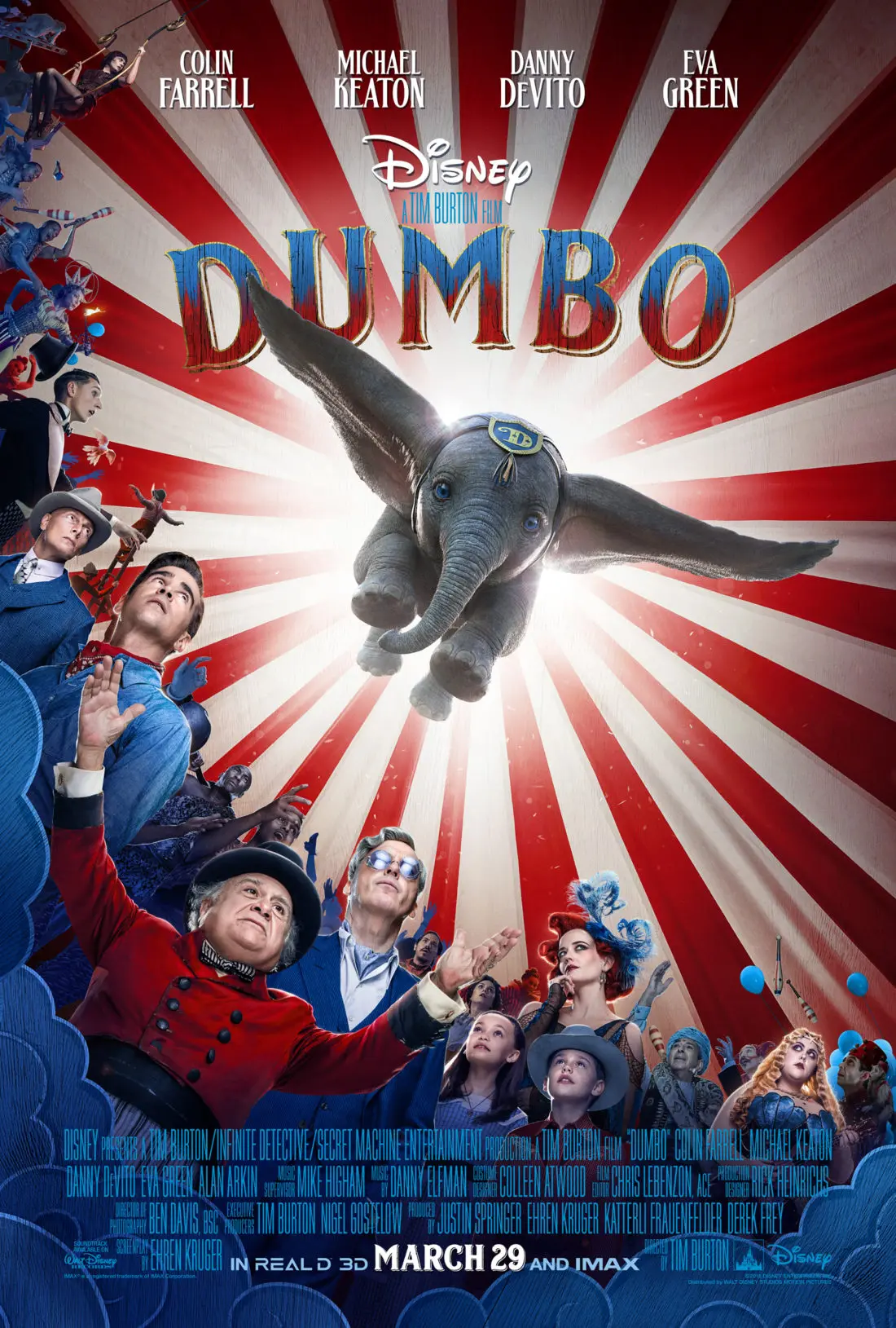 Dumbo Movie Poster. Disney's live-action adventure Dumbo film explores where differences are celebrated, family is cherished and dreams take flight. In theaters March 29, 2019.