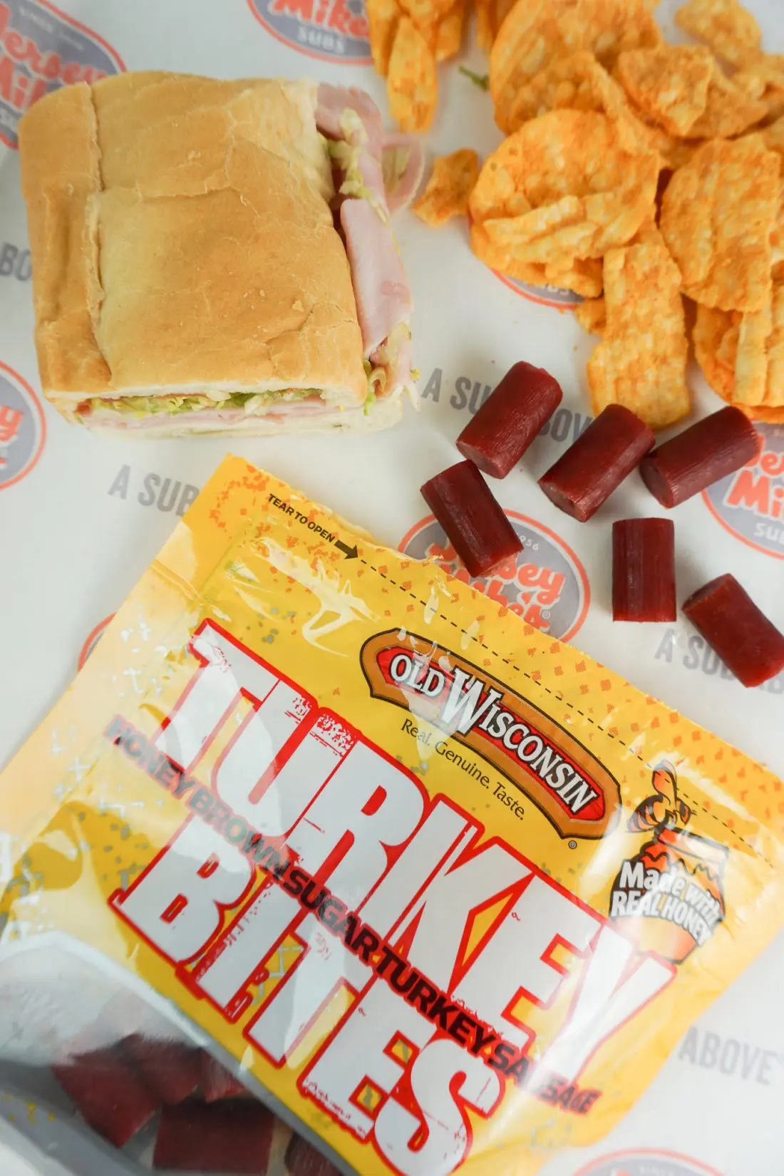 Old Wisconsin Turkey Bites Open Sub Closeup. Stop stressing about what everyone will be eating on the Big Game Day. Take advantage of some awesome No-Cook Easy Game Day Snack Idea's on the blog now.