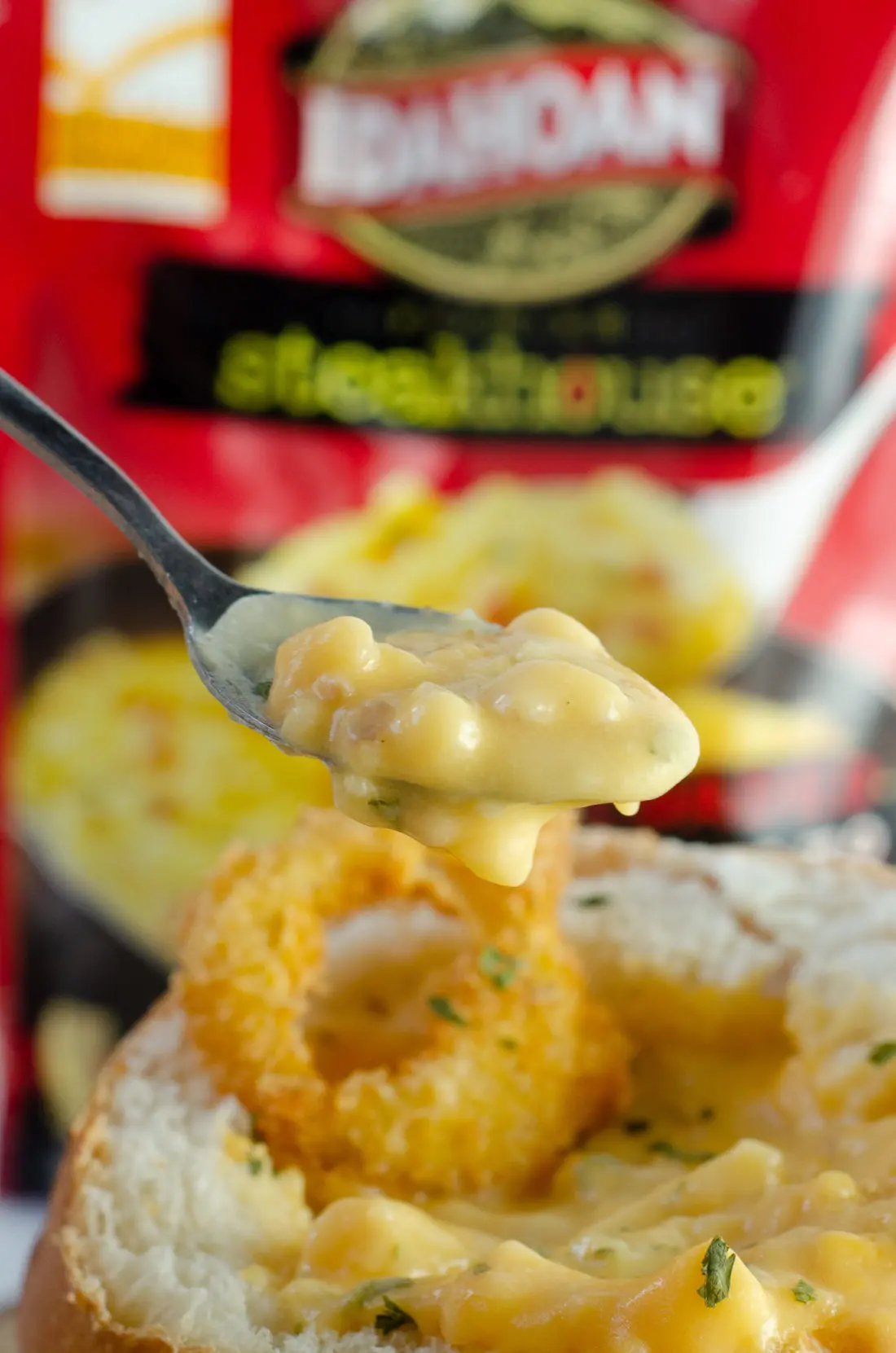 Idahoan Steakhouse Soup Closeup Spoon. This crispy restaurant quality Easy Fried Onions will make your taste buds sing. Perfect for helping create Easy Winter Meals With The Family.