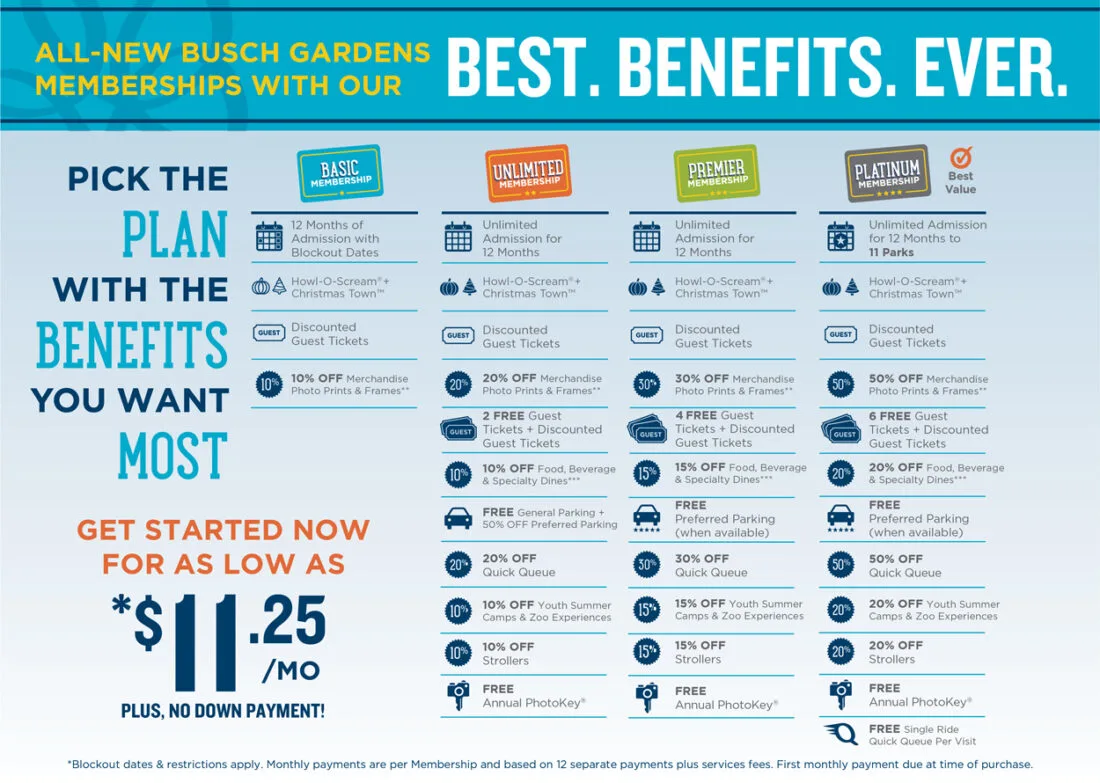 Learn everything you need to know about the Busch Gardens Membership Plans. Including their free Exclusive Benefits and Monthly Rewards you wont find anywhere else.