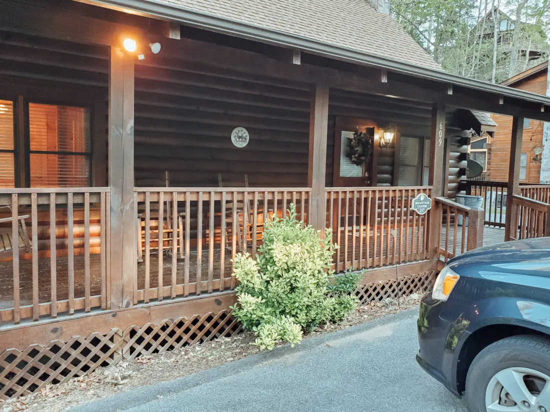 The Mountain Charm Eagles Ridge Resorts Cabin Entrance. The Mountain Charm 3 Bedroom Cabin at Eagles Ridge Resort offers ample space and luxury. The perfect place to stay during a family vacation to Pigeon Forge, TN.