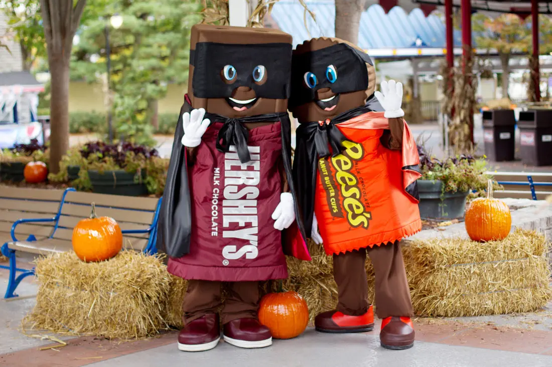 Hersheypark In The Dark - Hershey Characters. The fun takes place Fridays through Sundays from Oct. 18 through Nov. 3 at Hersheypark amusement park and other locations throughout the family-friendly destination.