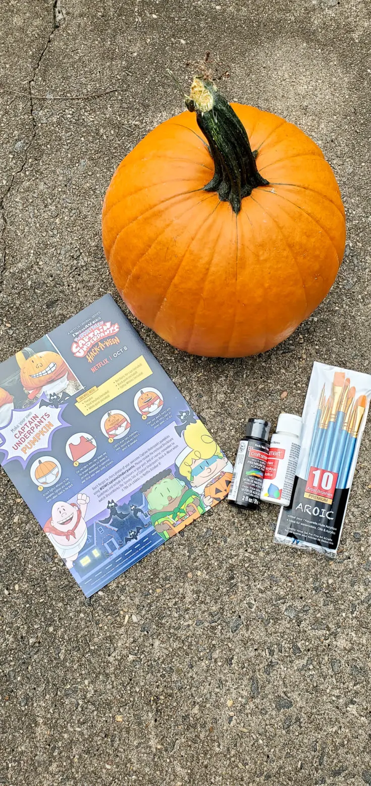 Painted Captain Underpants Pumpkin Supplies. Skip the mess and create your very own Painted Captain Underpants Pumpkin this Halloween. In celebration of Dreamworks's The Spooky Tales of Captain Underpants: Hack-A-Ween Halloween special streaming now on Netflix we created this fun painted halloween pumpkin.