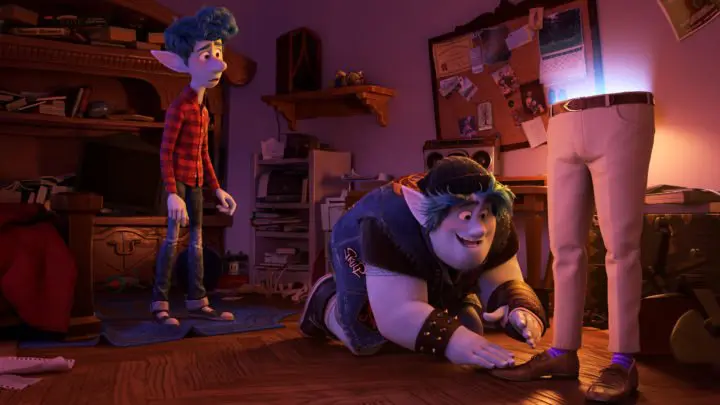 Disney and Pixar's Onward Purple Socks, brothers Ian and Barley use a spell gifted to them on Ian&rsquo;s 16th birthday to magically conjure their dad half of him, anyway right down to his signature purple socks. &ldquo;Onward&rdquo; opens in U.S. theaters on March 6, 2020.