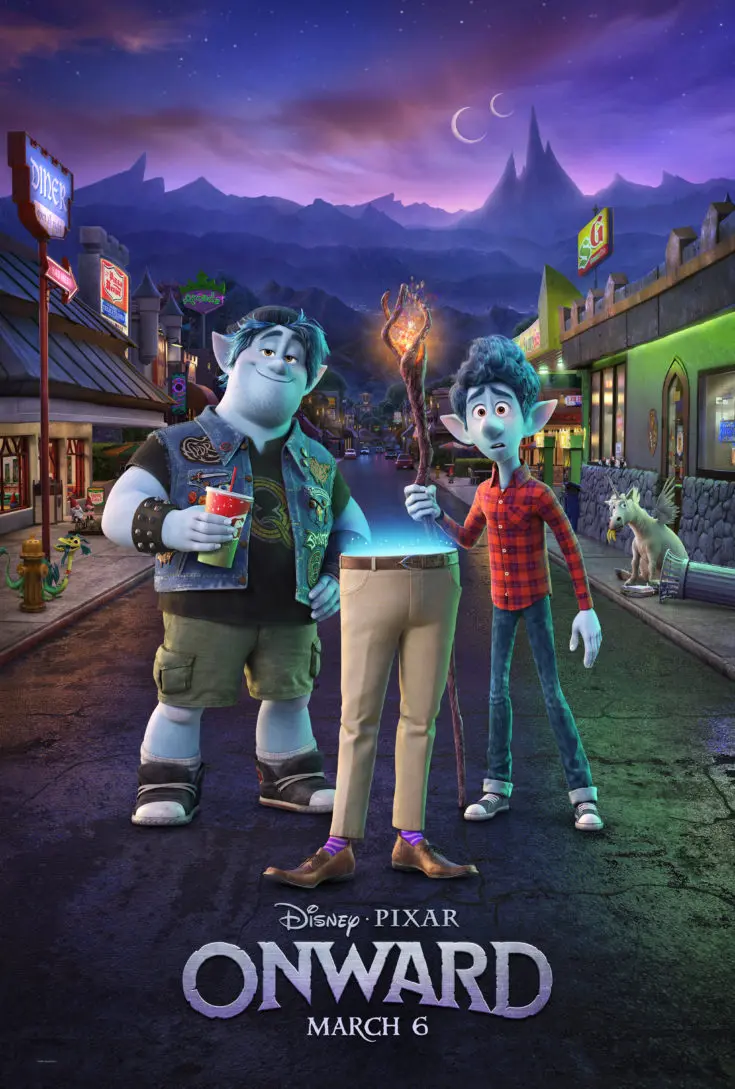 Disney and Pixar's Onward Teaser Poster 2. Introduces two teenage elf brothers, Ian and Barley Lightfoot (voices of Tom Holland and Chris Pratt), who embark on an extraordinary quest to discover if there is still a little magic left out there. &ldquo;Onward&rdquo; opens in U.S. theaters on March 6, 2020.