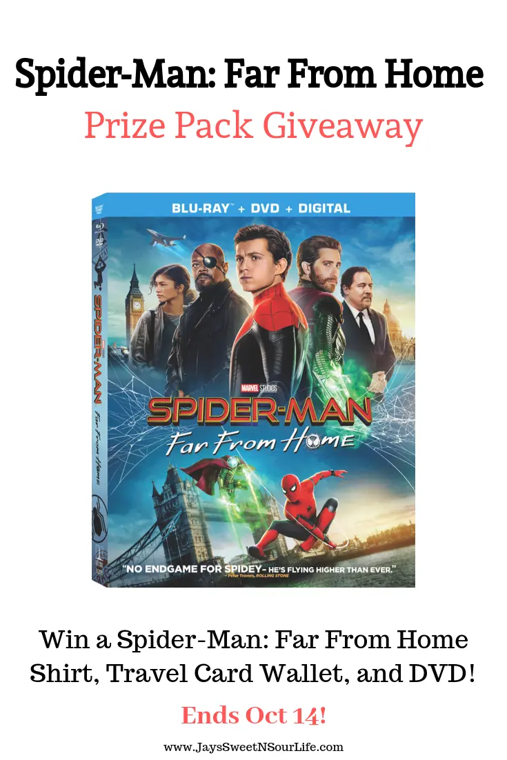 I am hosting a special giveaway on my blog! Enter to win in my Spider-Man: Far From Giveaway. Win a Home shirt, a travel card wallet, and DVD.