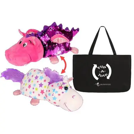 Flipazoo FlipQuins are the perfect companion for travel, nap, and play! This soft and snuggly plush animal figure instantly transforms from toy with shiny and shimmery sequins to pillow! Push the sequins around with your finger or hand to change the color and write messages or designs.