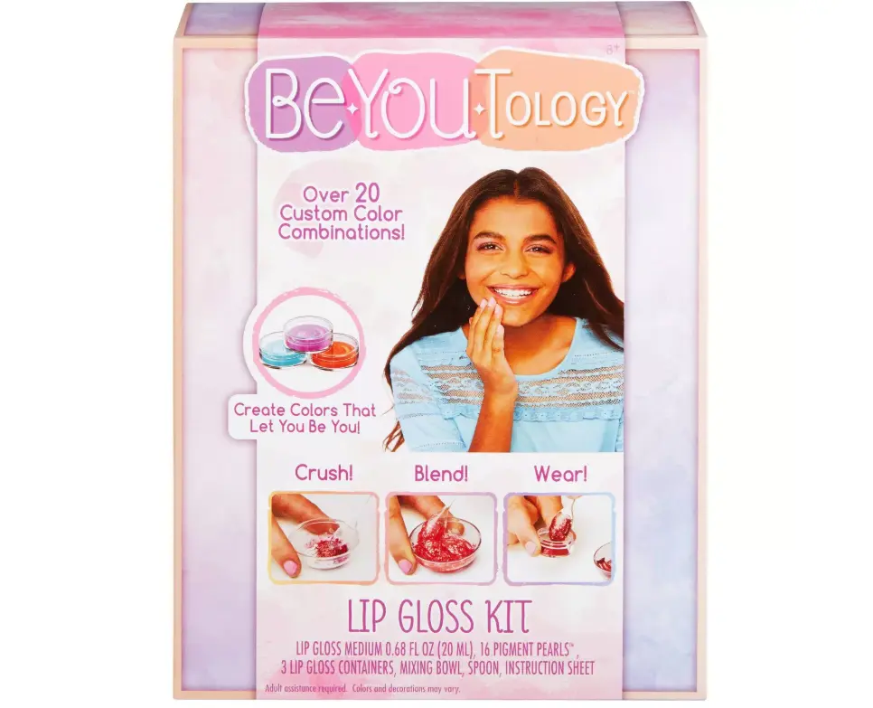 BeYouTology Lip Gloss Kit. Girls will love creating their own lip gloss with the BeYouTology Lip Gloss Starter Pack! Experiment with the 16 pigment pearls in 4 colors to develop personalized shades of lip gloss. Crush the color pearls of your choice to make totally unique shades. Create all kinds of personalized makeup for yourself and for friends!