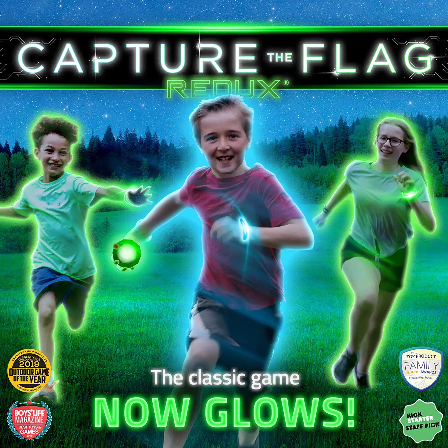 Capture the Flag REDUX. This game pumps up the excitement of the classic outdoor game Capture the Flag with glowing lights and new styles of play. Experience it anywhere with space to run after sunset or inside with the lights off.