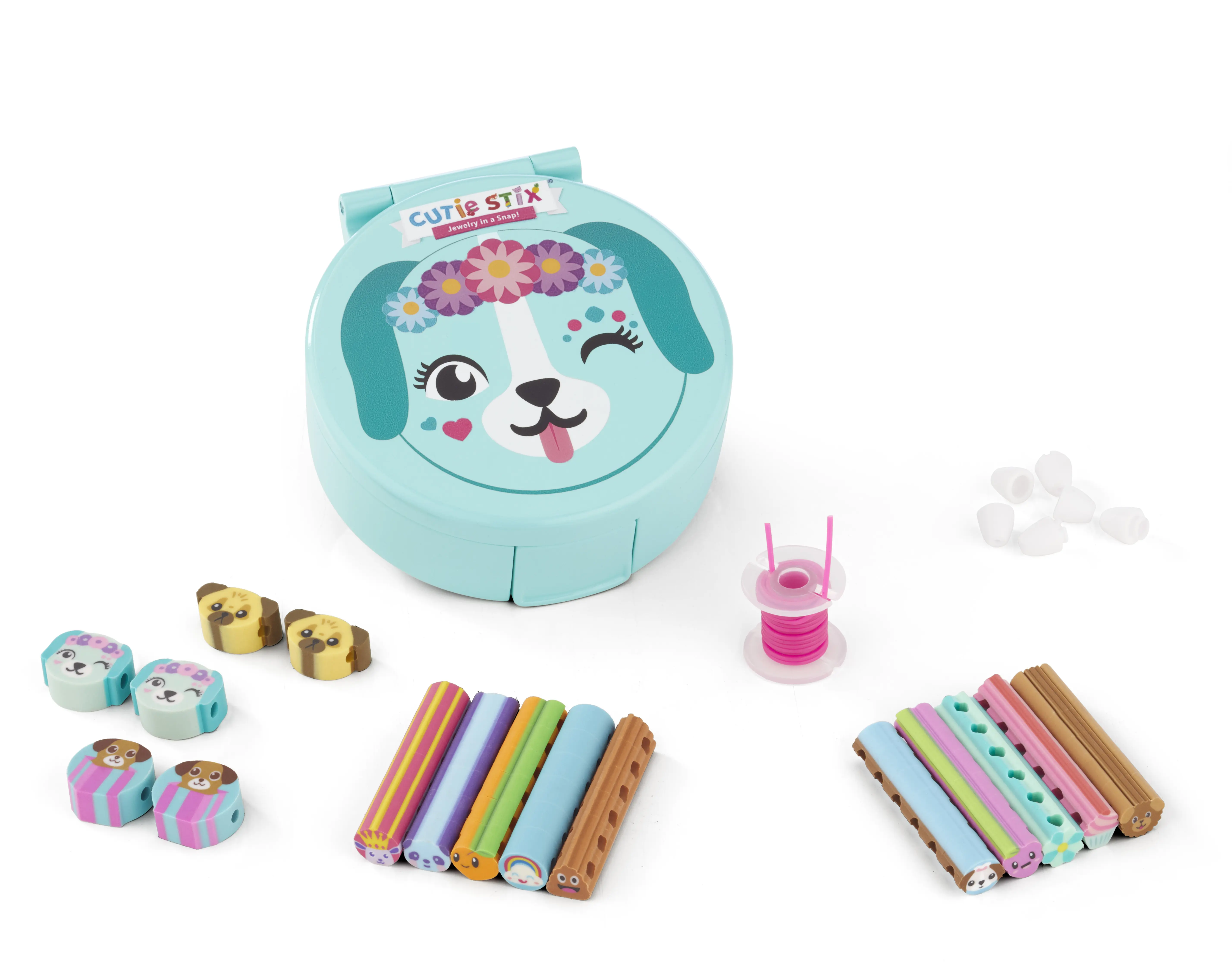 Take your Cutie Stix on-the-go with the all-new Cutie Compact Jewelry Kit! These adorable animal-themed compacts come complete with everything you need to make 4 Cutie Stix bracelets or 2 necklaces! Now you can bring your personalized Cutie Stix creations wherever you go! Available in 3 sets including Friends Furrever, Pinky Pal or Kitty Krew.