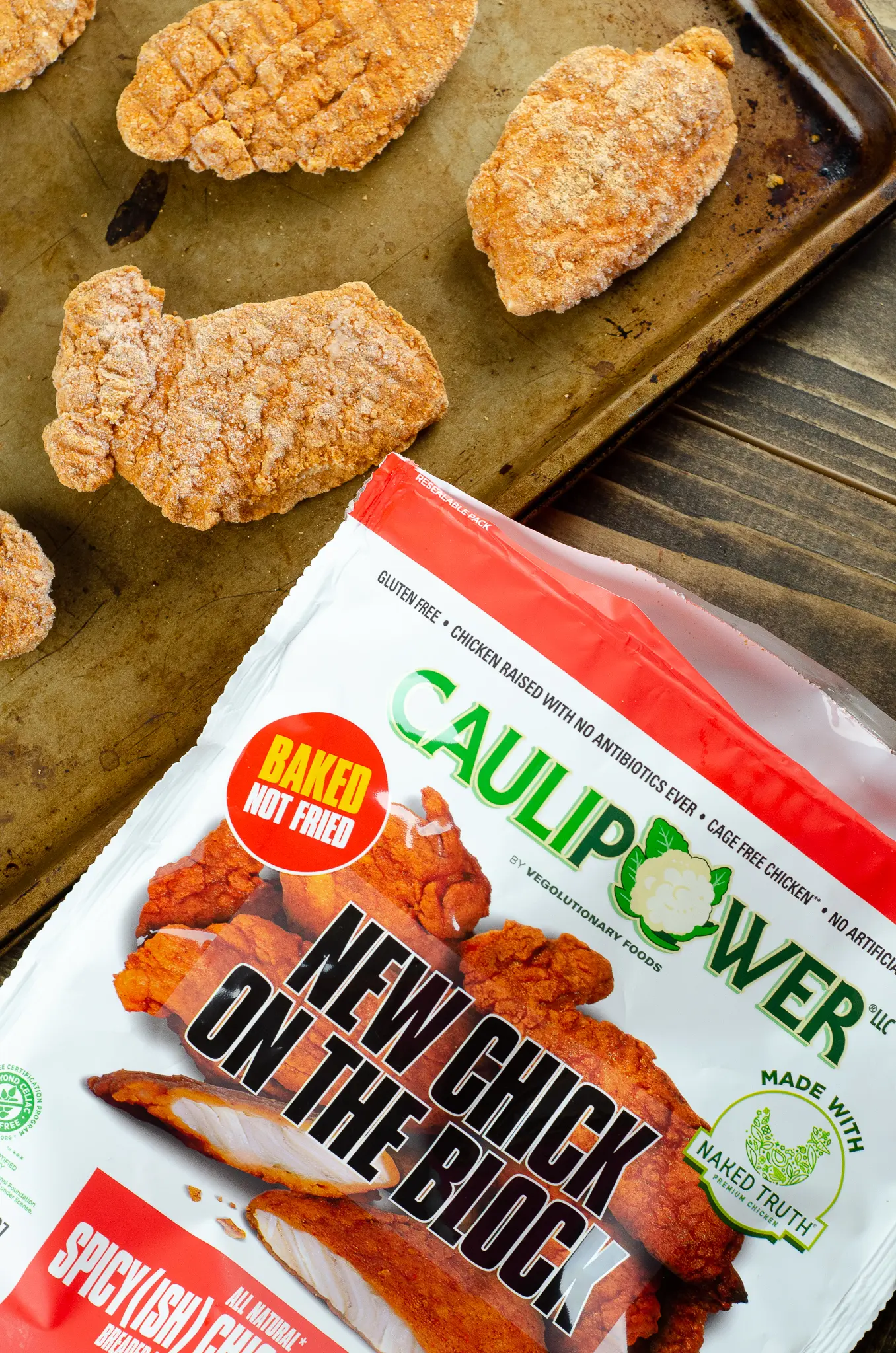 CAULIPOWER Chicken Tenders Baking Sheet. CAULIPOWER's game-changing frozen chicken tenders start with high-quality chicken breast meat, coated with cauliflower and other gluten-free goodness, and then they are BAKED (not fried).