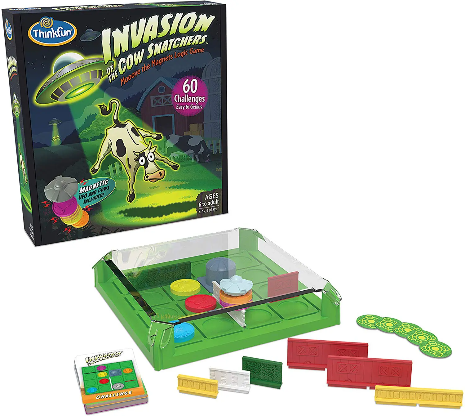 Invasion of the Cow Snatchers is one of ThinkFun's most fun new stem toys for boys and girls. It's a fun magnet maze logic game that comes with 60 challenges of increasing difficulty, from beginner to expert, and is one of the best gifts you can buy for kids who like smart games and a challenge.