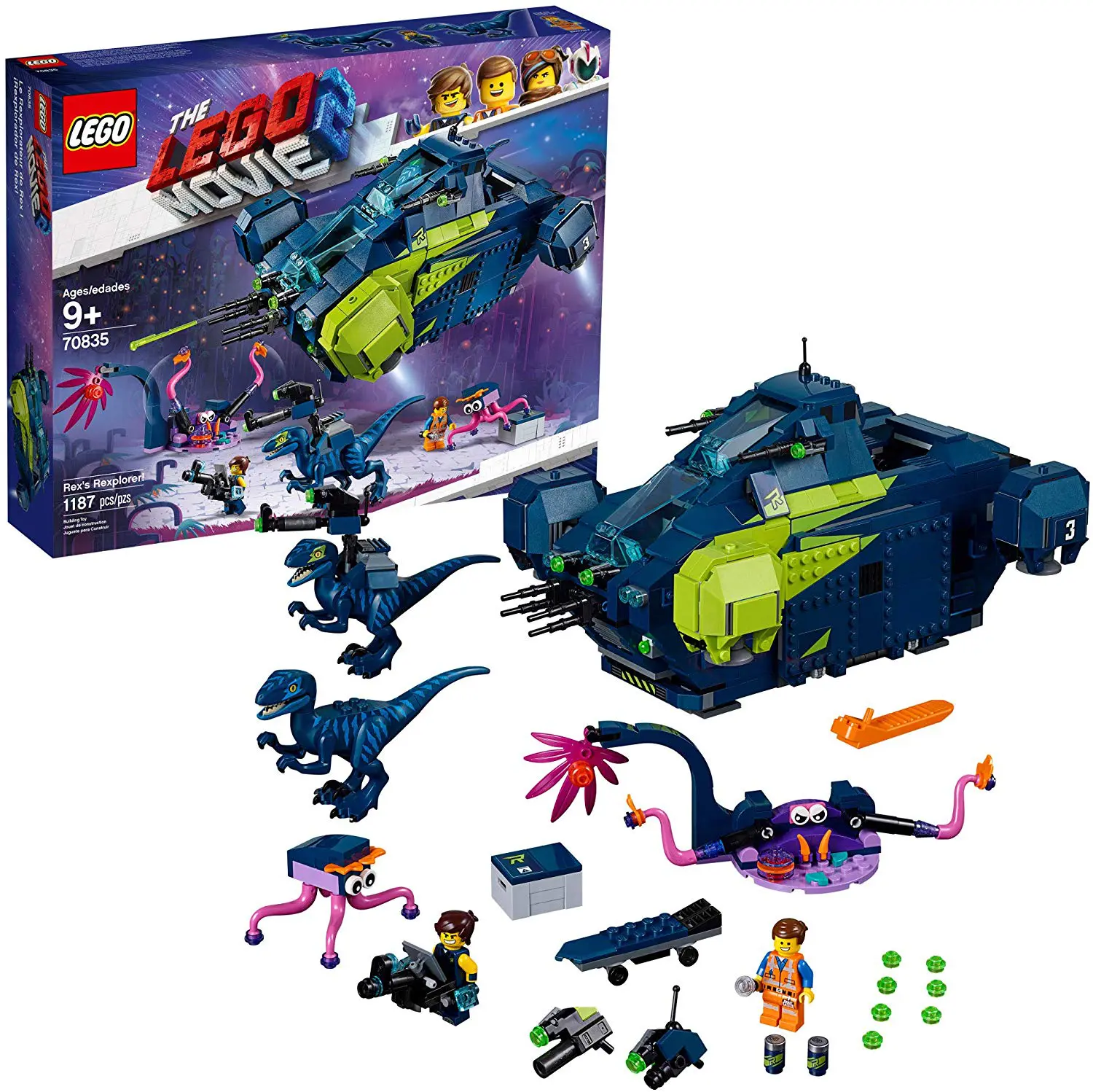 LEGO The Movie 2 Rex's Rexplorer. Kids can team up with Rex, Emmet and the raptors against the Plantimals with THE LEGO MOVIE 2 70835 Rex&rsquo;s Rexplorer space toy set! The Rexplorer kids spaceship features 2 opening cockpits, spring-loaded and stud shooters, rotating engines, an opening rear compartment for interior play, and a removable speeder.