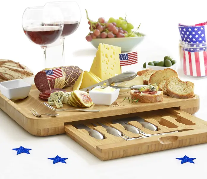 Cheese Board and Utensils Gift Set. A thoughtful gift for any foodie. Our beautiful set is the most extensive on the market includes 6 cheese knives, 6 appetizer forks ,and 3 Sauce dishes. It is also larger than most boards that are on the market. Besides cheese, it can also be used to serve mini deserts, sushi, appetizers and much more, so it is very versatile in use. Making it a great gift for any foodie