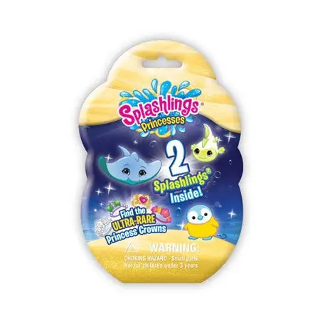 Splashling Princesses 2 pack Includes A Foil Bag Containing 2 Surprise Splashlings. There is a Chance To Find Ultra Rare Princess Mermaid Crowns. In this series, we discover the identities of each realms' Princesses. An exciting addition to the ever-popular "Splashlings Ocean Full of Friends."